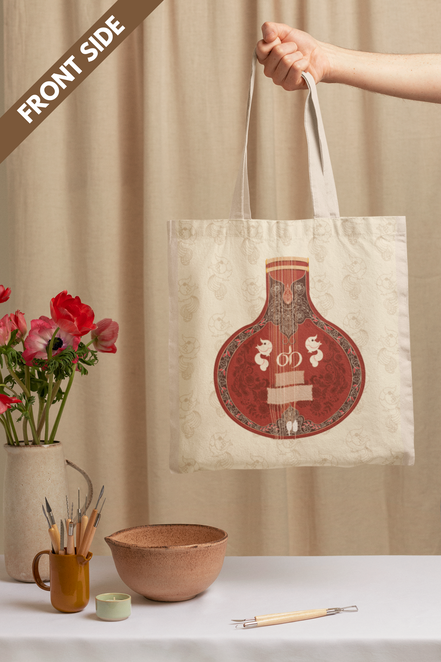 Sitar! | Raw Silk & Cotton Tote Bag