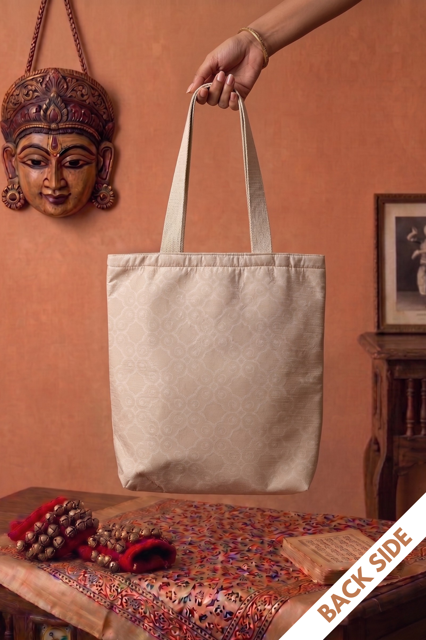 Real Ghungroo Tote Bag | With Real Ghungroos | Raw Silk & Cotton Tote Bag