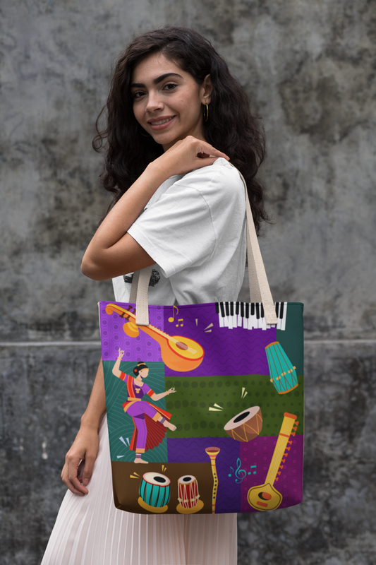 Indian Music Collage | Raw Silk & Cotton Tote Bag