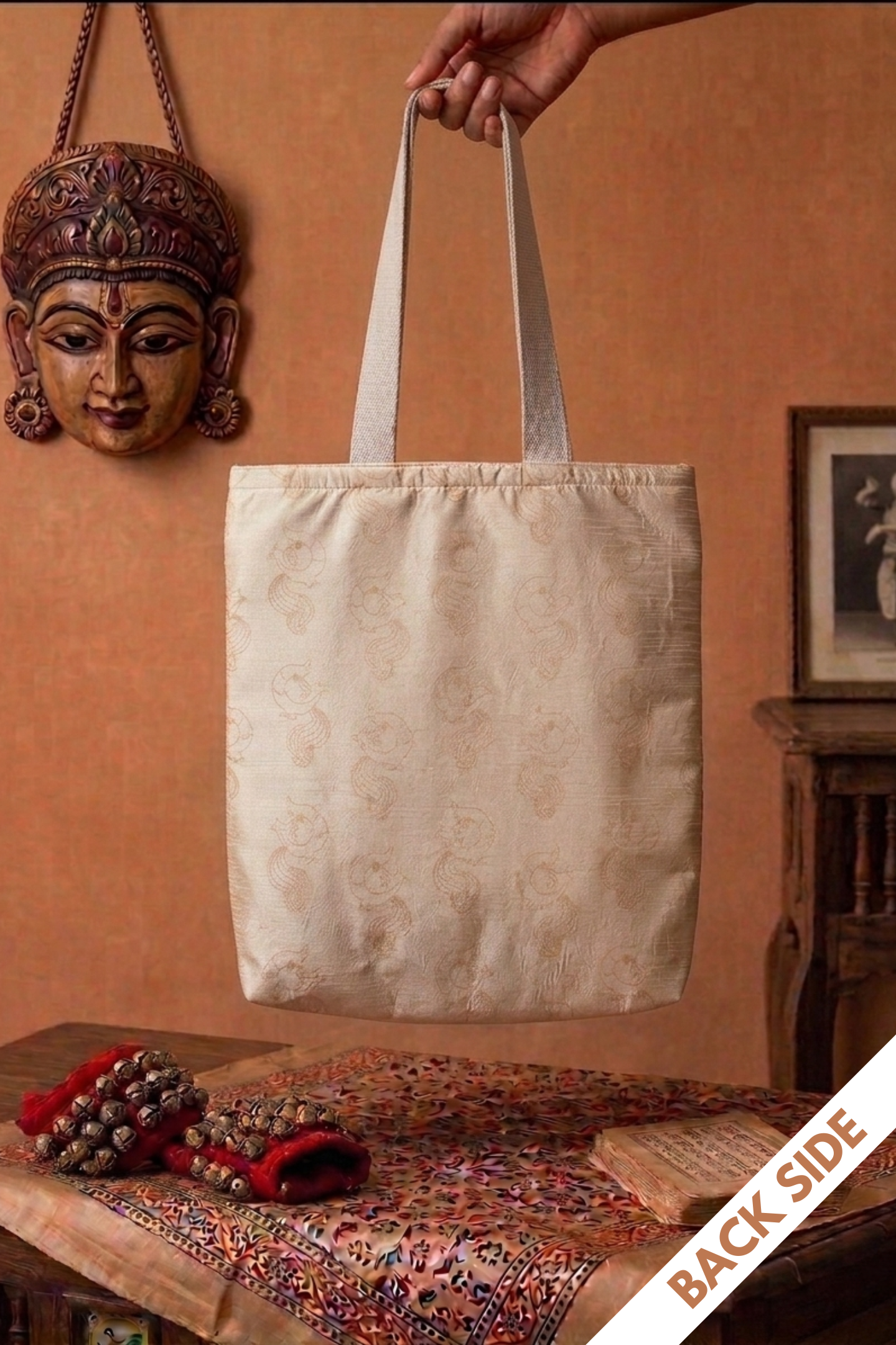 Sitar! | Raw Silk & Cotton Tote Bag