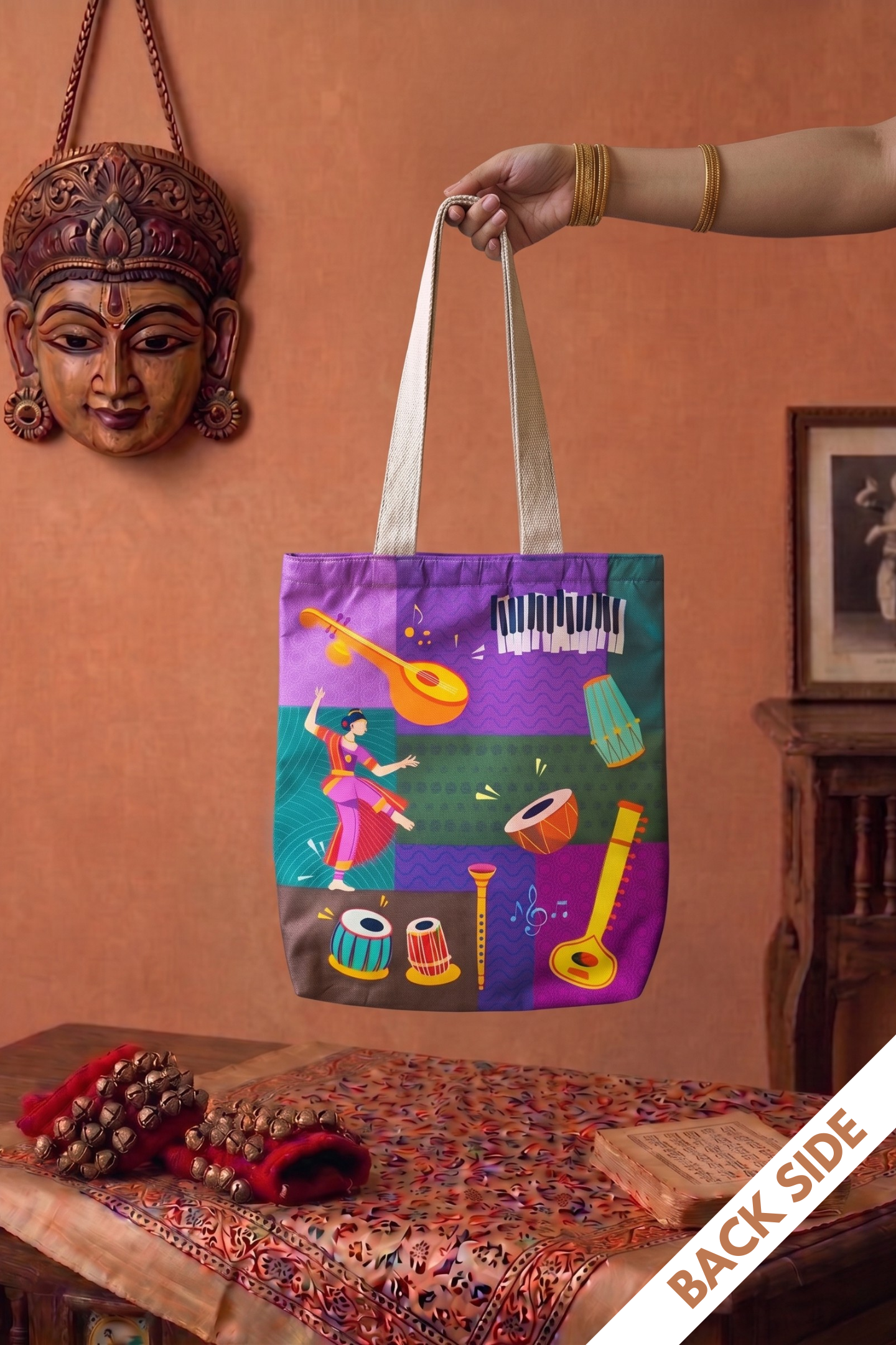 Indian Music Collage | Raw Silk & Cotton Tote Bag
