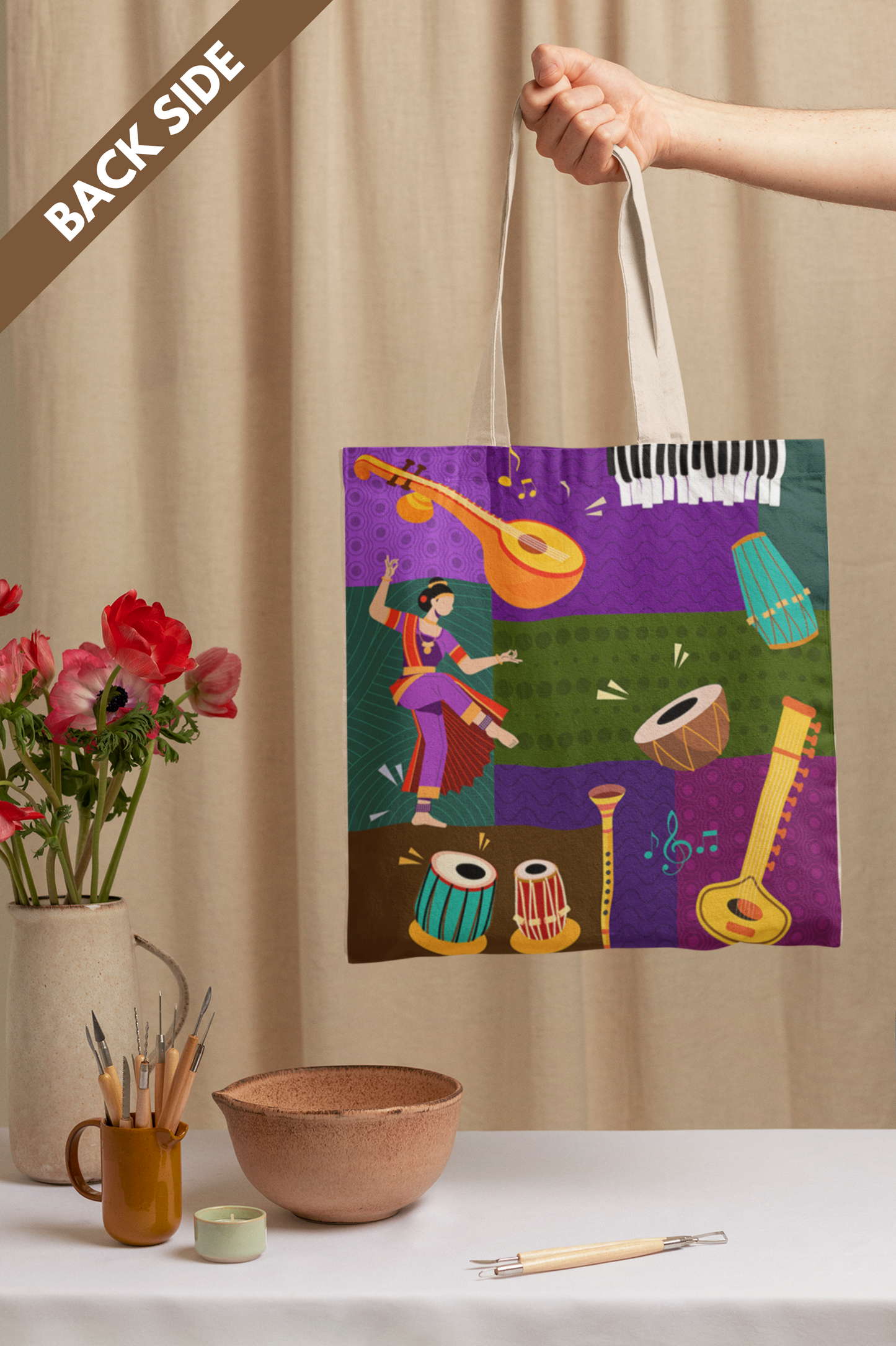 Indian Music Collage | Raw Silk & Cotton Tote Bag