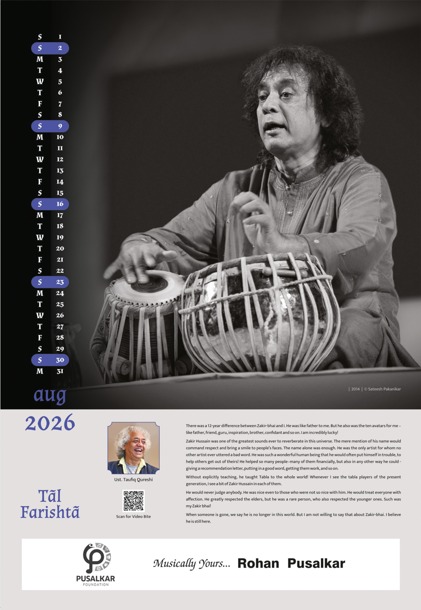 Ut. Zakir Hussain - Collectible Photo Calendar 2026 | Taal Farishta