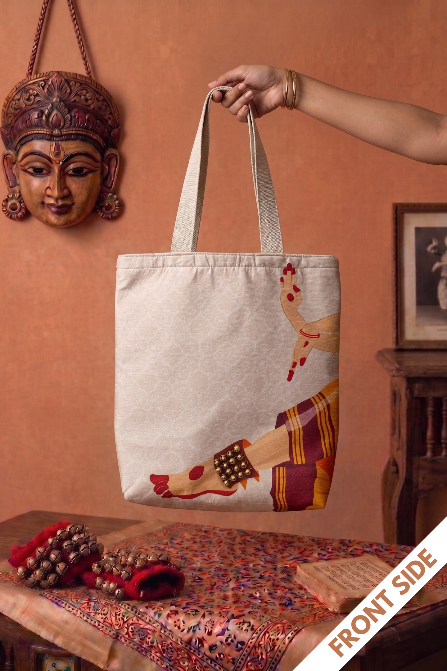 Real Ghungroo Tote Bag | With Real Ghungroos | Raw Silk & Cotton Tote Bag