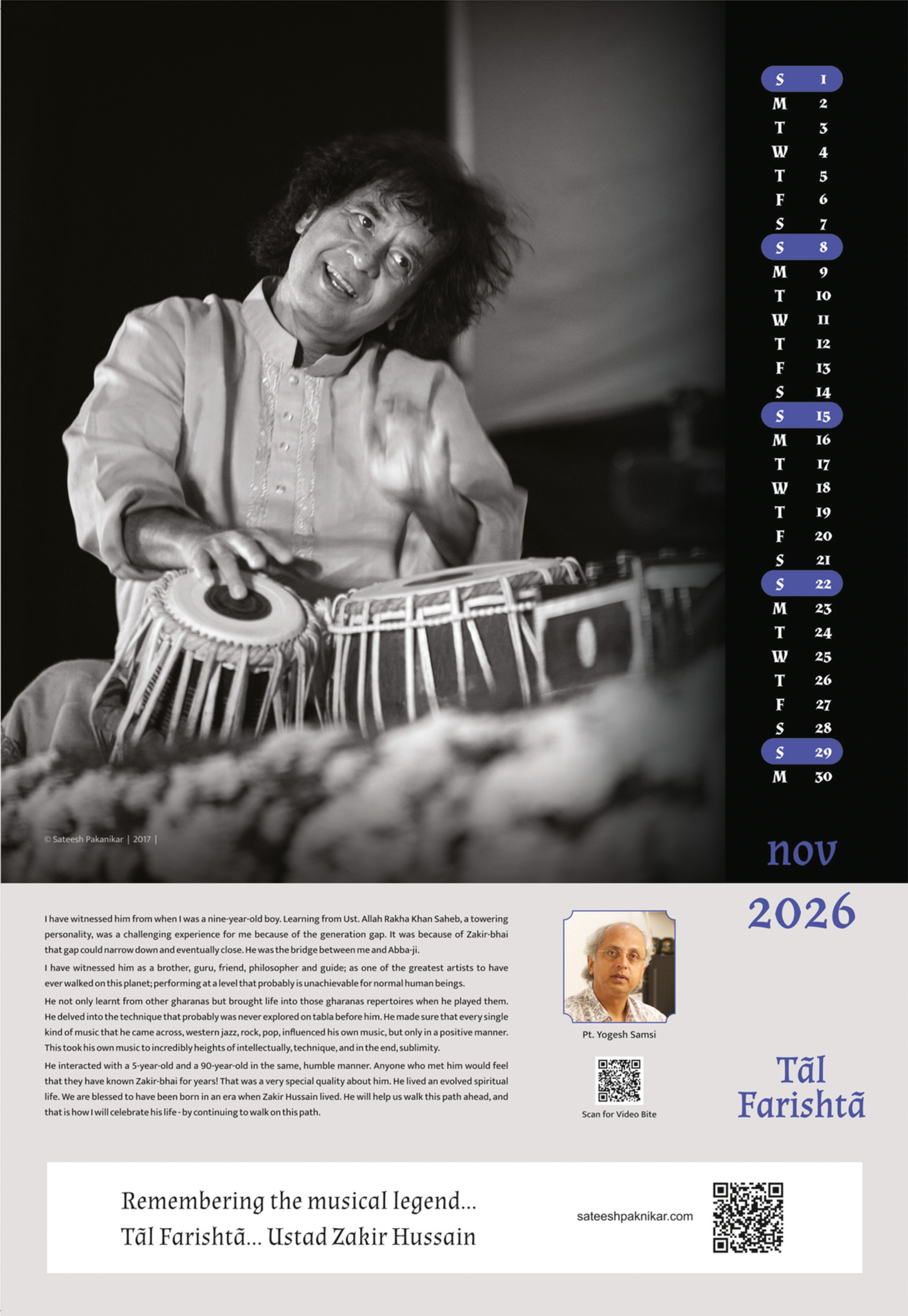 Ut. Zakir Hussain - Collectible Photo Calendar 2026 | Taal Farishta
