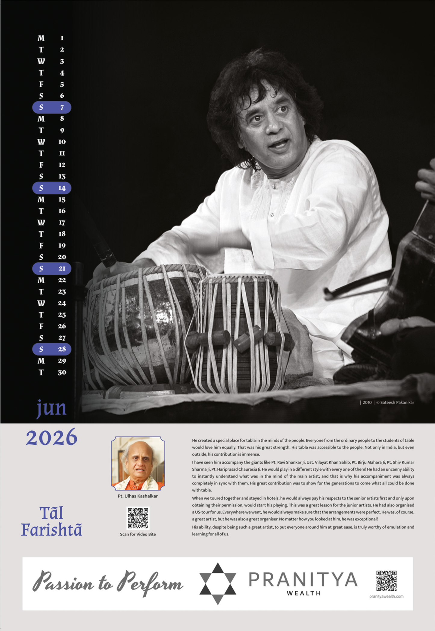 Ut. Zakir Hussain - Collectible Photo Calendar 2026 | Taal Farishta