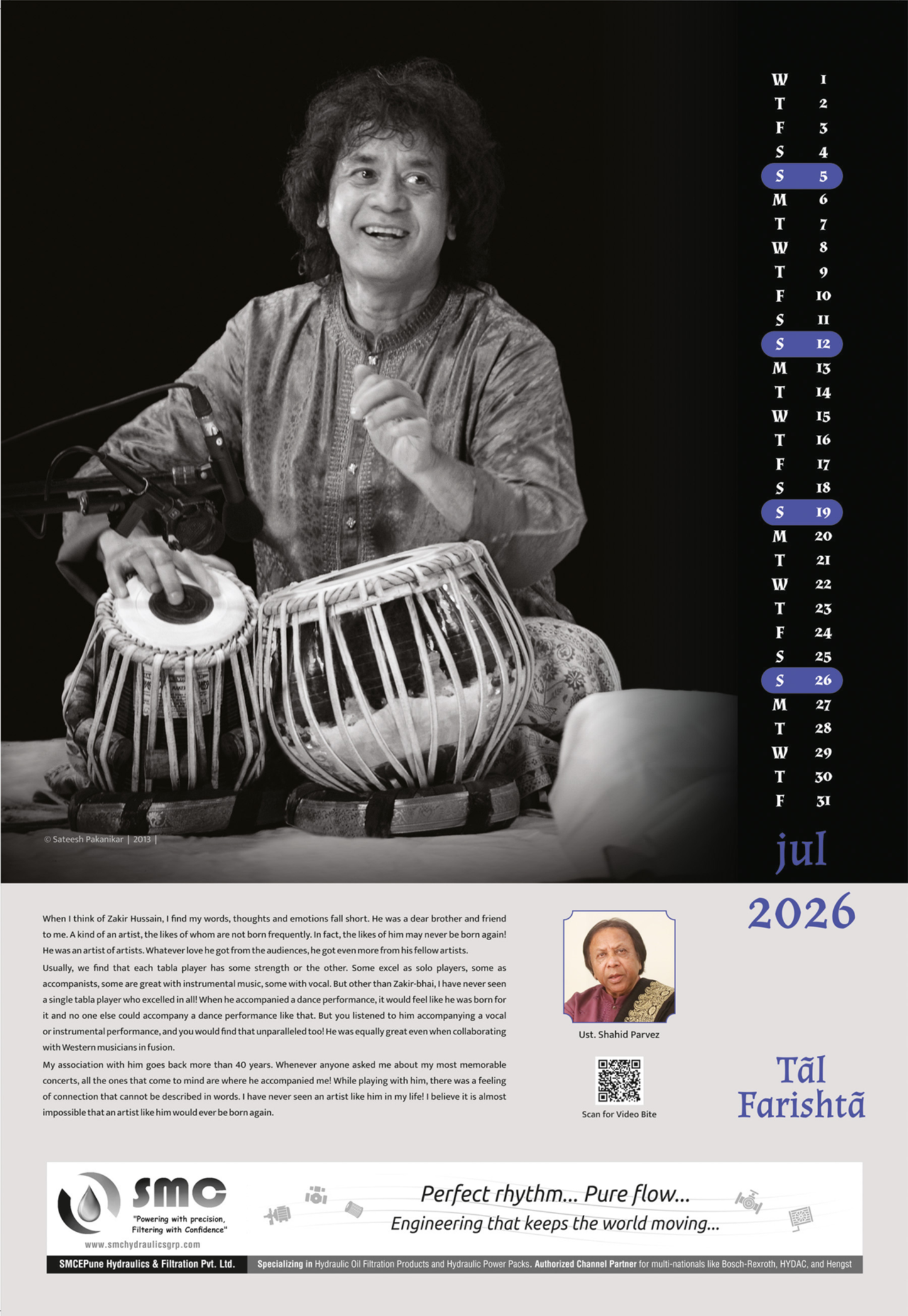 Ut. Zakir Hussain - Collectible Photo Calendar 2026 | Taal Farishta