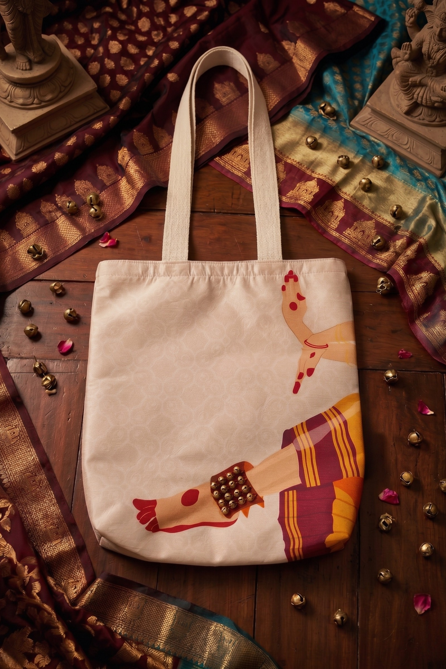 Real Ghungroo Tote Bag | With Real Ghungroos | Raw Silk & Cotton Tote Bag