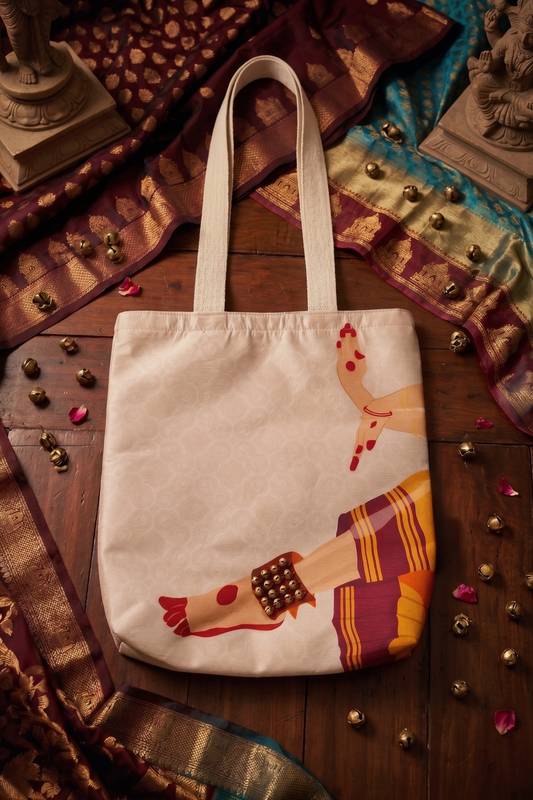 Real Ghungroo Tote Bag | With Real Ghungroos | Raw Silk & Cotton Tote Bag